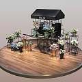 KALIA Flower Cart With Black Canopy Display Colorful Flowers on Circular Wooden Platform