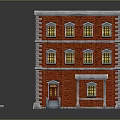 Cartoon Scene Of Red Brick Building With Multiple Floors Yellow Windows And Stone Steps