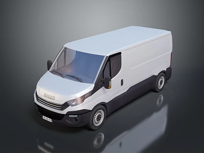 IVECO White Cargo Van Displayed With Gray Background And Reflection Effect 3d model