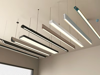 Sleek Linear Pendant Lights With Various Colors Hanging On Ceiling For Modern Interior Design 3d model