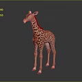 3D Model Toy Giraffe With Brown Spots And Red Mane On Black Reflective Surface 3d model