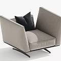 Modern Minimalist Light Gray Single Seater Sofa With Black Pillow And Black Metal Legs