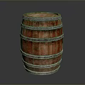 Rustic Wooden Barrel Featuring Metal Hoops And Distressed Wood Finish