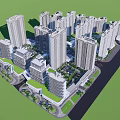 Aerial View Of Modern Urban High Rise Building Complex With Green Spaces