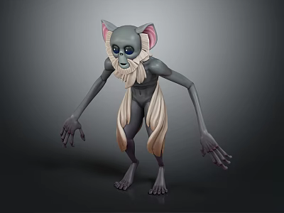 3D Model Fantasy Creature Character Standing With Large Ears Gray Skin White Beard Long Arms 3d model