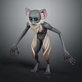 3D Model Fantasy Creature Character Standing With Large Ears Gray Skin White Beard Long Arms 3d model
