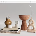 Modern Decorative Ornament Set with Ceramic Vase Wooden Bowl Sculpture Candle and Books