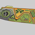 Scenic Park Landscape With Lush Trees Yellow Pathways Circular Fountain And Green Lawns