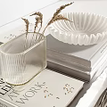 Elegant Modern Decorative Ornament Set With Glass Vase White Ruffled Bowl And Marble Tray Diffuser