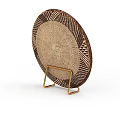 Woven Design Storage Locker With Brown Beige Pattern And Gold Stand