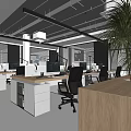 Modern Public Office Space With Open Layout Desks Computers Office Chairs And Green Plants