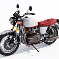 Vintage Classic Motorcycle With White Body Red Seat Black Tires And Silver Exhaust