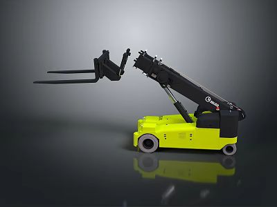 Yellow Black Industrial Forklift With Hydraulic Lift Fork Attachment And Wheels 3d model