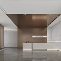 Modern Sales Office Interior Design With Tables Chairs Large Windows And Ceiling Decorations