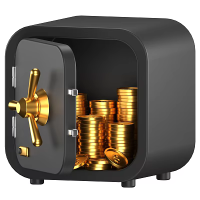 Decorative Ornament Set Featuring Open Safe With Gold Coins Golden Bars And Knob Design 3d model