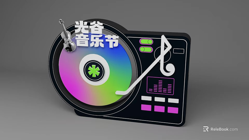 Optics Valley Music Festival Photo Spot With Colorful Turntable And Music Elements 3d model 