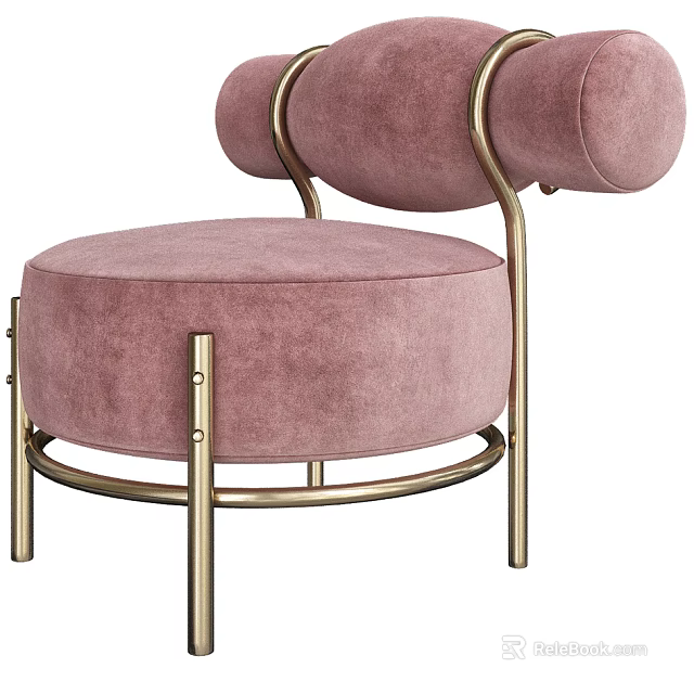 Pink Velvet Single Sofa With Golden Metal Frame And Modern Round Design 3d model 