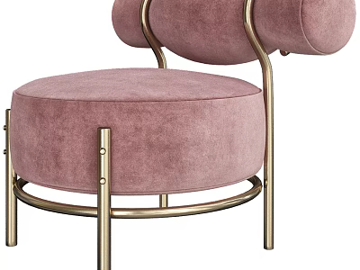 Pink Velvet Single Sofa With Golden Metal Frame And Modern Round Design 3d model