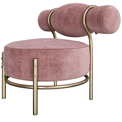 Pink Velvet Single Sofa With Golden Metal Frame And Modern Round Design 3d model
