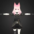 Anime Character With Pink Hair Red Eyes And Cat Ears In Black Outfit Arms Outstretched