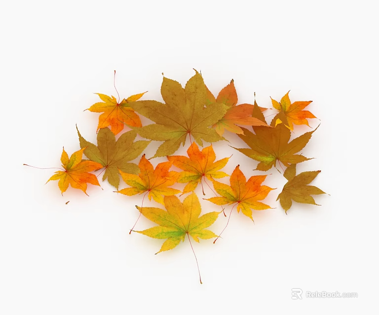 Ground Cover With Colorful Autumn Maple Leaves In Orange Yellow And Brown Tones 3d model 