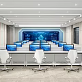Modern Monitoring Room With Multiple Screens And White Chairs