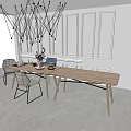 Modern Dining Table Set With Chairs Geometric Chandelier And Decorative Items 3d model