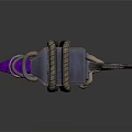 3D Rendered Battle Axe With Purple Glowing Accents And Metallic Handle Design