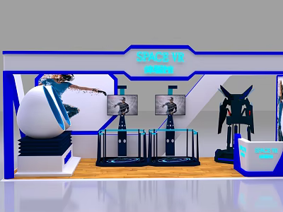 SPACE VR Exhibition Booth With Egg Shaped Seat Screens And VR Devices 3d model