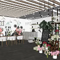 Floral Shop Interior With Colorful Flowers Hanging Lights Wooden Ceiling And Decorative Racks