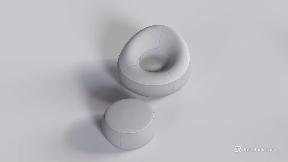 Modern White Leather Single Sofa With Round Stool In Minimalist Design 3d model