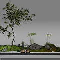 Indoor Landscape Featuring Tree Small Plants Rocks Moss And Lanterns In Rectangular Tray 3d model
