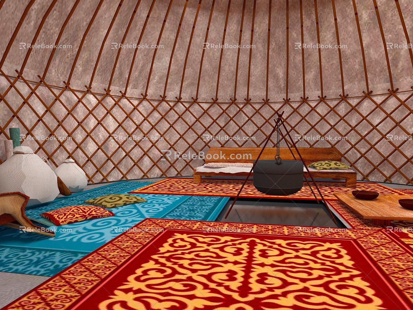 Mongolian yurt house outdoor items realistic 3d model