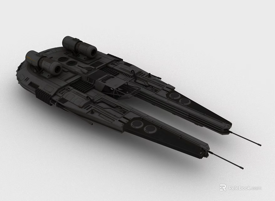 Detailed Black Spaceship Model with Futuristic Aerospace Design and Science Fiction Elements 3d model 