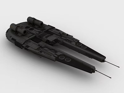 Detailed Black Spaceship Model with Futuristic Aerospace Design and Science Fiction Elements 3d model
