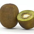 Whole And Sliced Kiwi Fruit With Green Flesh And Black Seeds On White Background