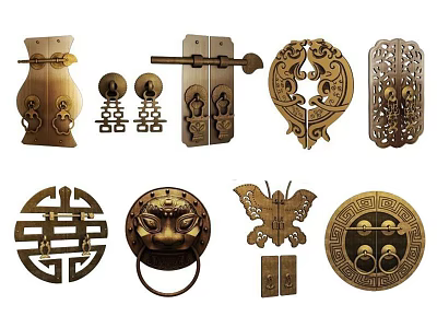 Traditional Chinese Brass Door Ornaments With Various Decorative Shapes And Designs 3d model