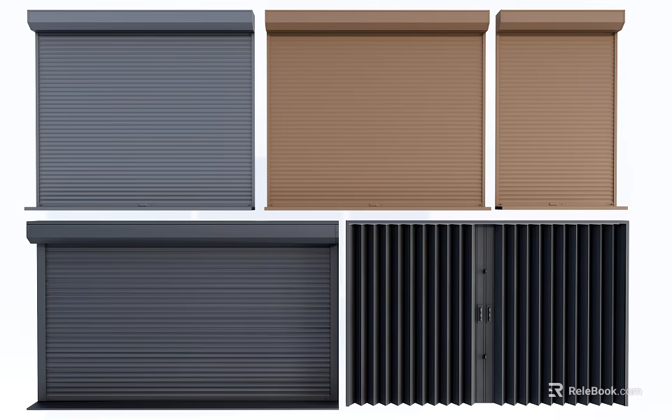 Modern Roller Shutters In Gray Brown And Black With Slatted Design Styles 3d model 