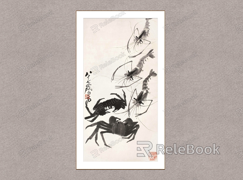 New Chinese Animal Painting Qi Baishi Shrimp and Crab model