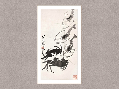 New Chinese Animal Painting Qi Baishi Shrimp and Crab model