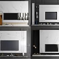 Modern TV Background Cabinet With Marble Panel Storage And Decorative Items 3d model