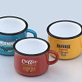 Colorful Enamel Tea Set Cups with Morning Coffee Natural Text Designs