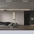 Modern Dining and Living Room Interior With Gray Cabinets TV Wall And Wooden Flooring