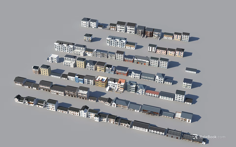 Rural Self Built Houses Featuring Different Architectural Styles And Roof Designs 3d model 