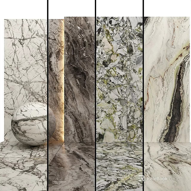 Marble Slab Components With Diverse Natural Textures And Decorative Sphere 3d model 