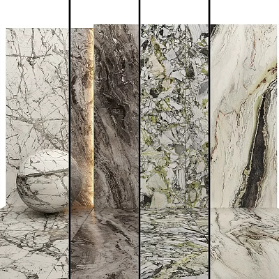 Marble Slab Components With Diverse Natural Textures And Decorative Sphere 3d model