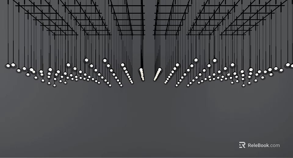 Modern Ceiling With Grid Structure And Hanging White Sphere Chandeliers In Symmetrical Pattern 3d model 