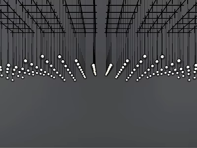 Modern Ceiling With Grid Structure And Hanging White Sphere Chandeliers In Symmetrical Pattern 3d model