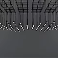 Modern Ceiling With Grid Structure And Hanging White Sphere Chandeliers In Symmetrical Pattern 3d model