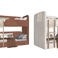 Cozy Light Colored Bunk Bed With Wooden Ladder Plush Pillows And Soft Blankets